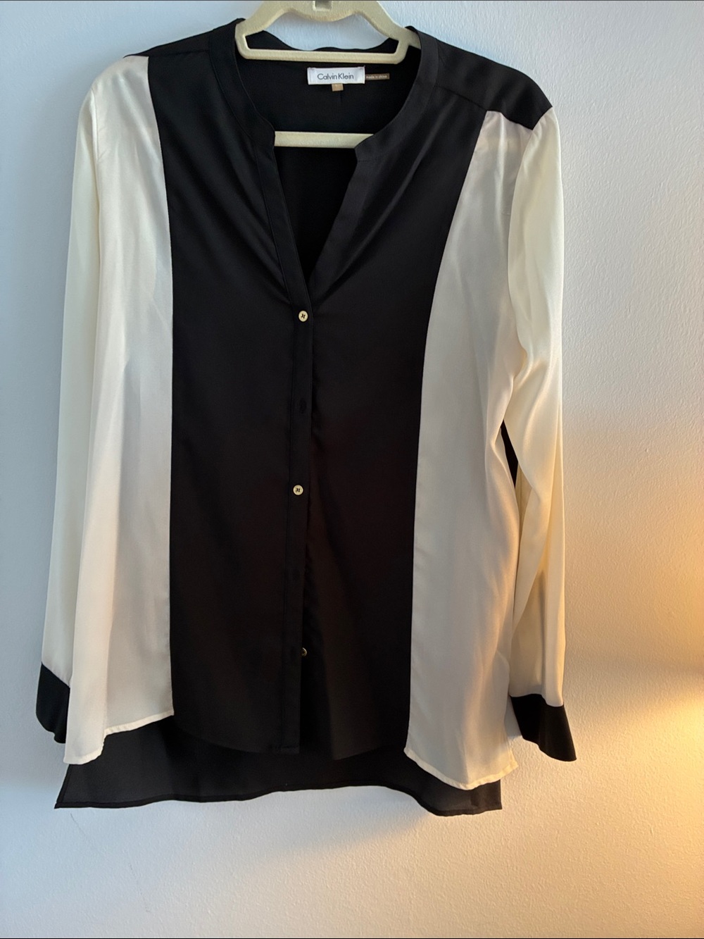 Calvin Klein Black and White Colorblock Button-Front Shirt